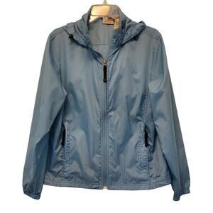 L.L. Bean Jacket Womens Large Blue Lightweight Full Zip Pockets Logo Nylon